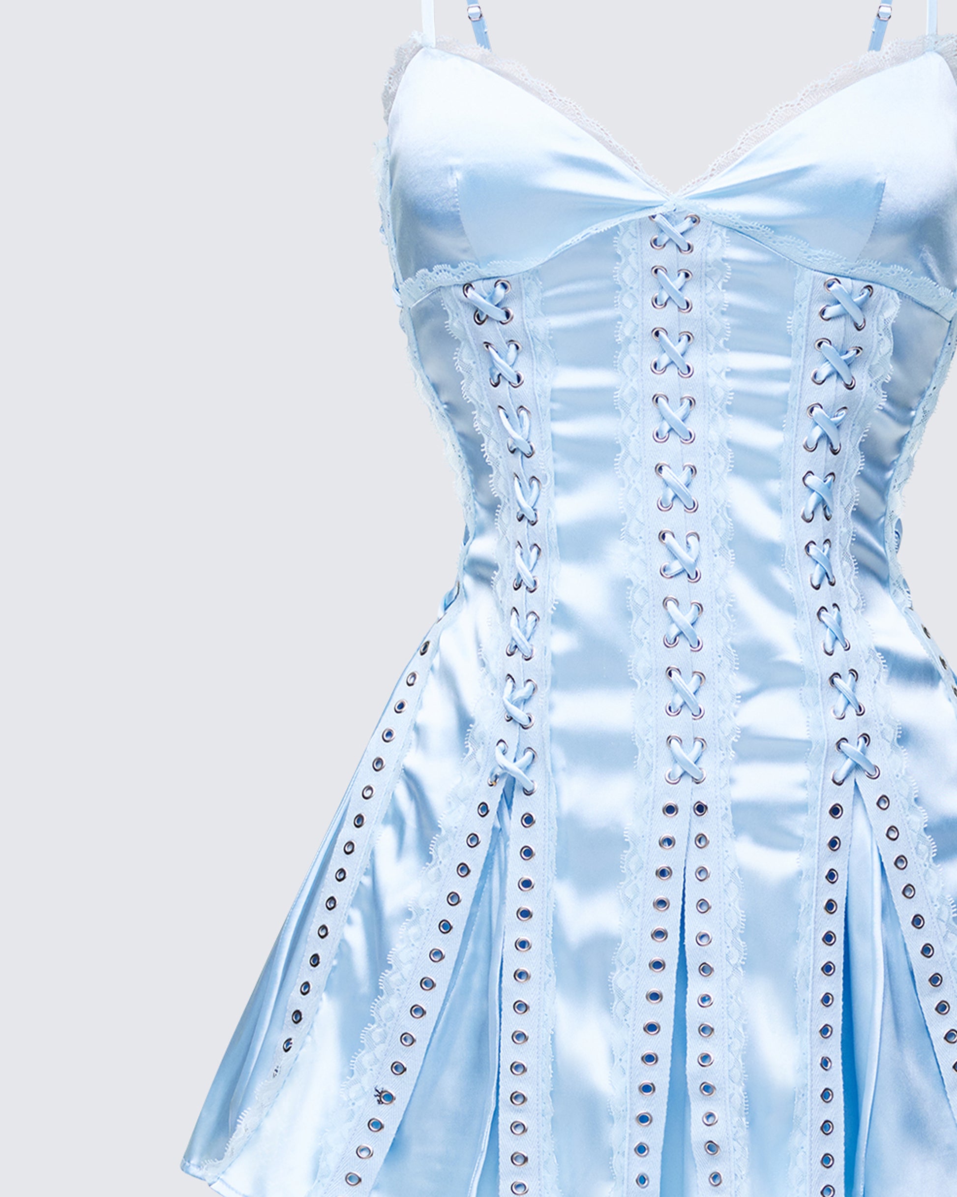 Effie Blue Satin Lace Up Mini Dress Effie Blue Satin Lace Up Mini Dress