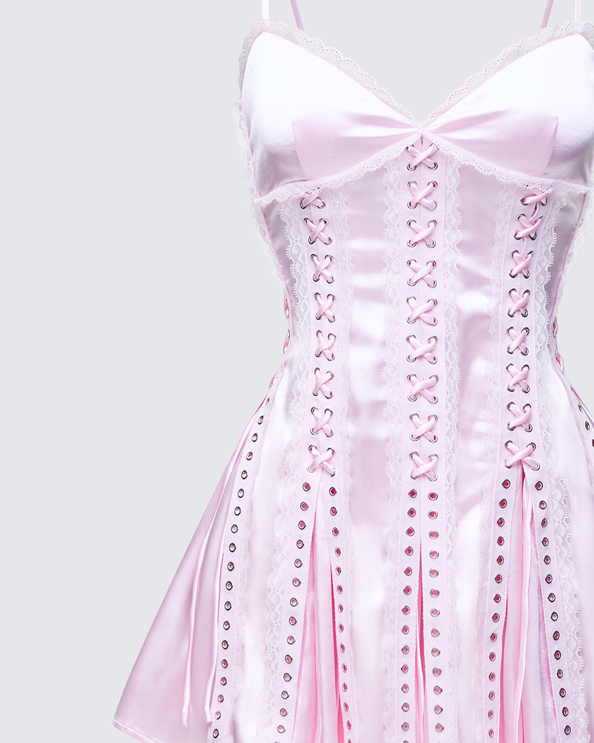 Pink Satin Corset Mini Dress - Grommet Lace Up Party FINESSE Pink Satin Corset Mini Dress - Grommet Lace Up Party FINESSE