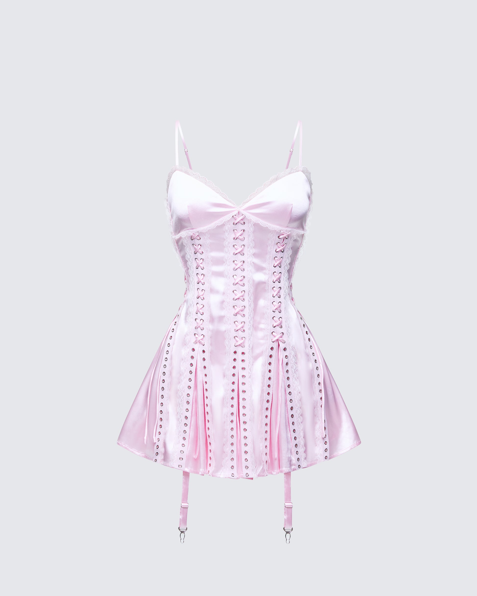 Pink Satin Corset Mini Dress - Grommet Lace Up Party FINESSE Pink Satin Corset Mini Dress - Grommet Lace Up Party FINESSE
