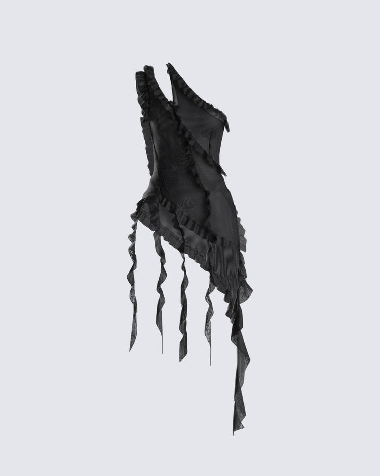 Ekaterina Black Mesh Ruffle Top