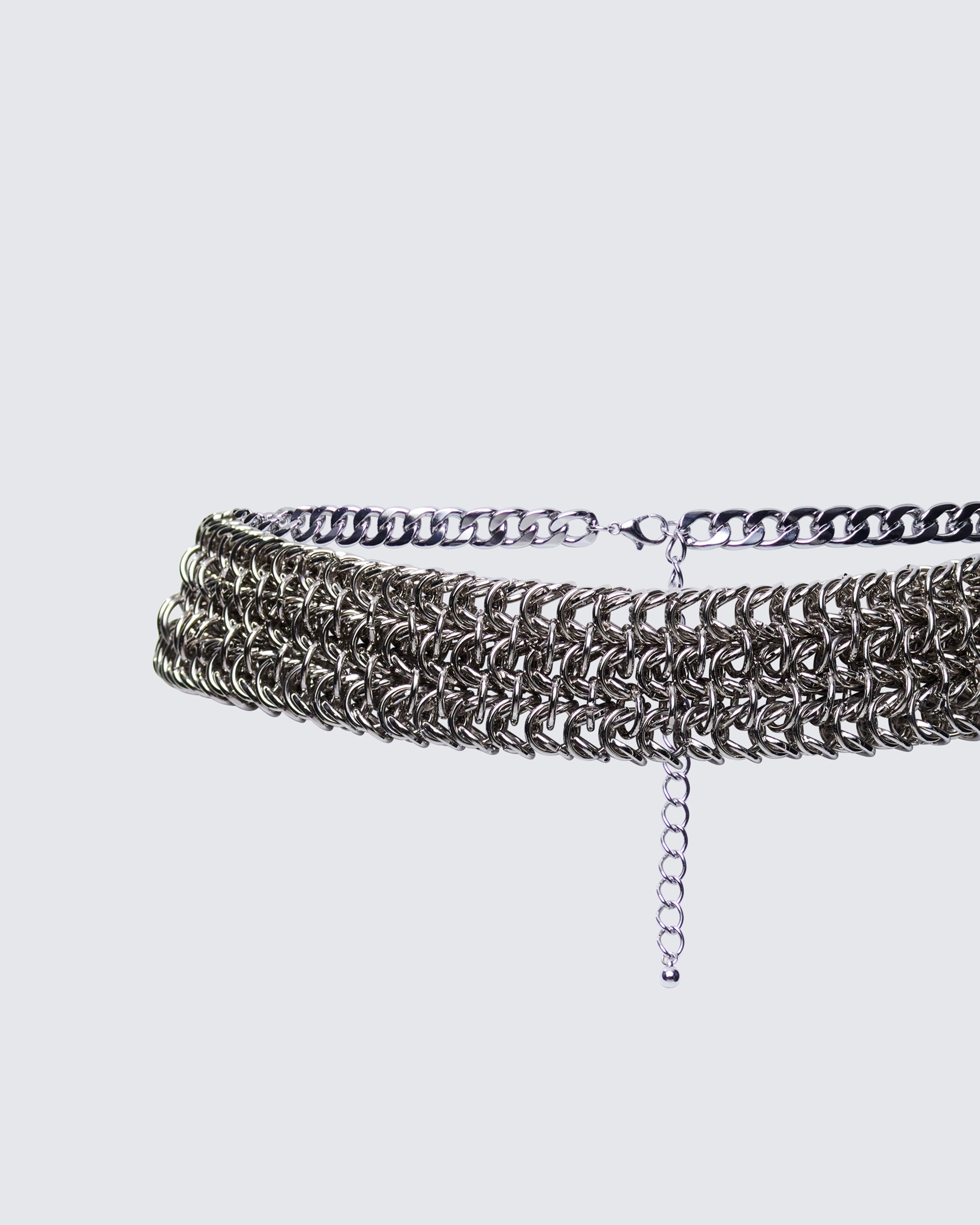 Silver Chain Belt - Triple Layer Woven Metal – FINESSE