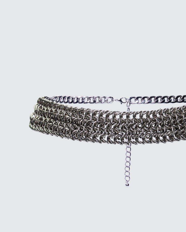 Elara Silver Woven Chain Belt