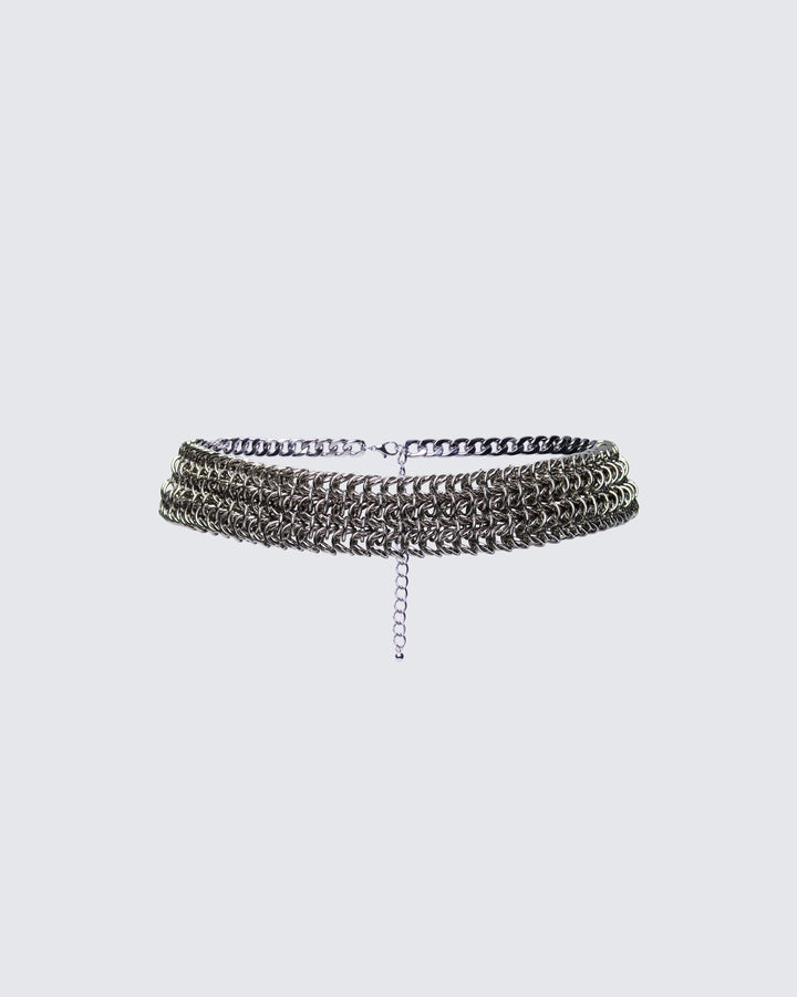 Elara Silver Woven Chain Belt product front