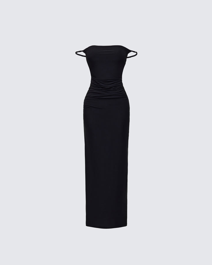 Black Off Shoulder Maxi Dress - Bodycon Ribbed FINESSE Black Off Shoulder Maxi Dress - Bodycon Ribbed FINESSE