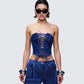 Electra Blue Denim Lace Up Corset model front