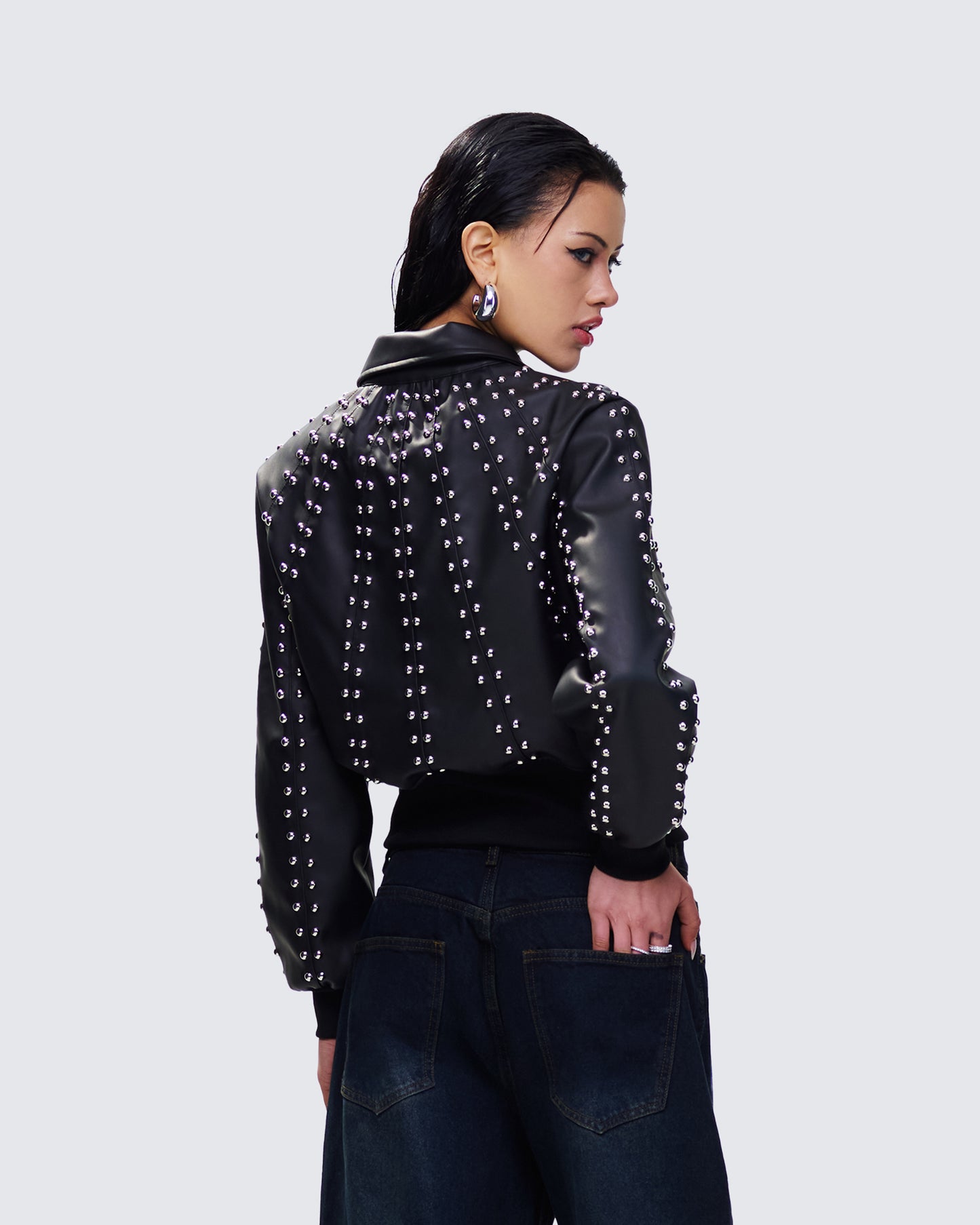 Eleri Black Vegan Leather Studded Jacket