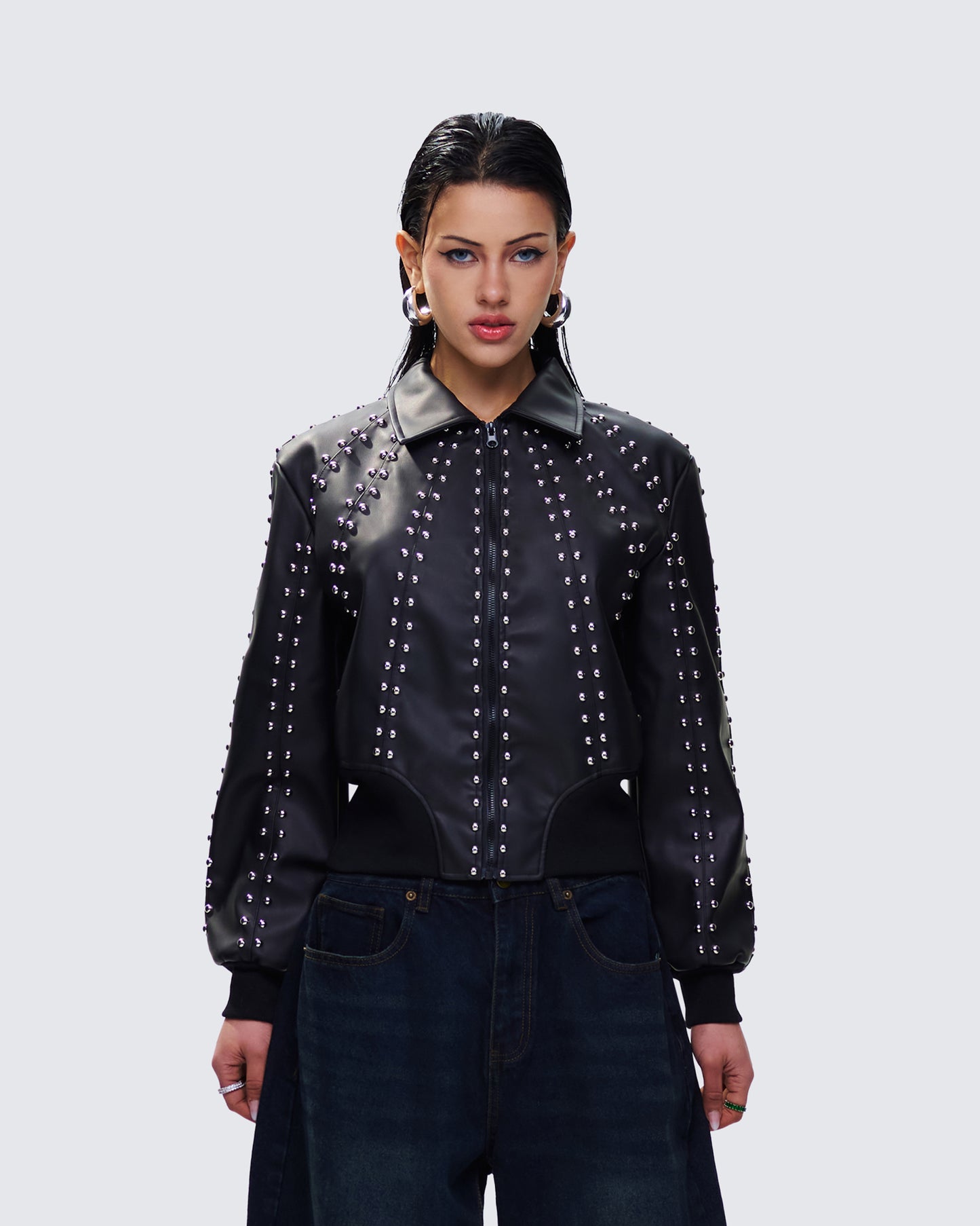 Eleri Black Vegan Leather Studded Jacket