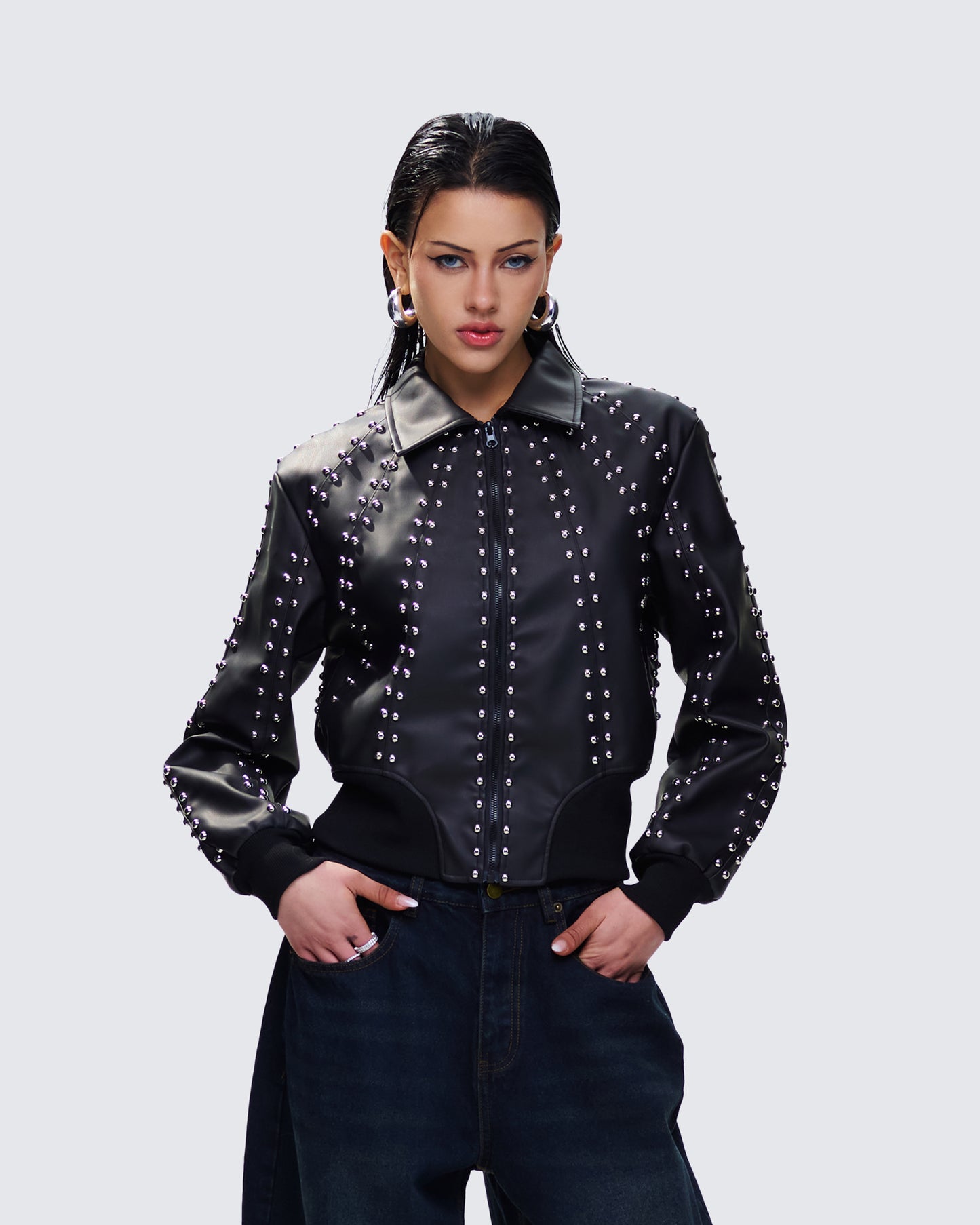 Eleri Black Vegan Leather Studded Jacket