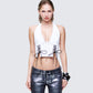Elettra White Denim Halter Top model front