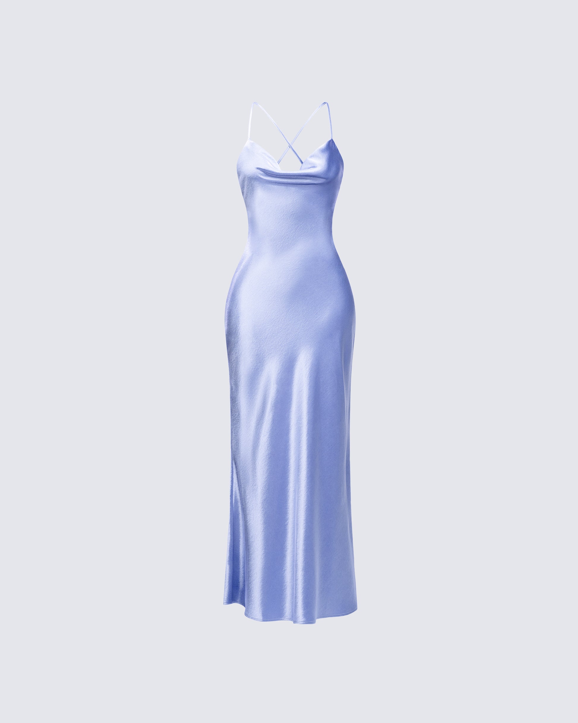 Blue Satin Slip Maxi Dress - Cowl Neck Formal 1X Blue Satin Slip Maxi Dress - Cowl Neck Formal 1X