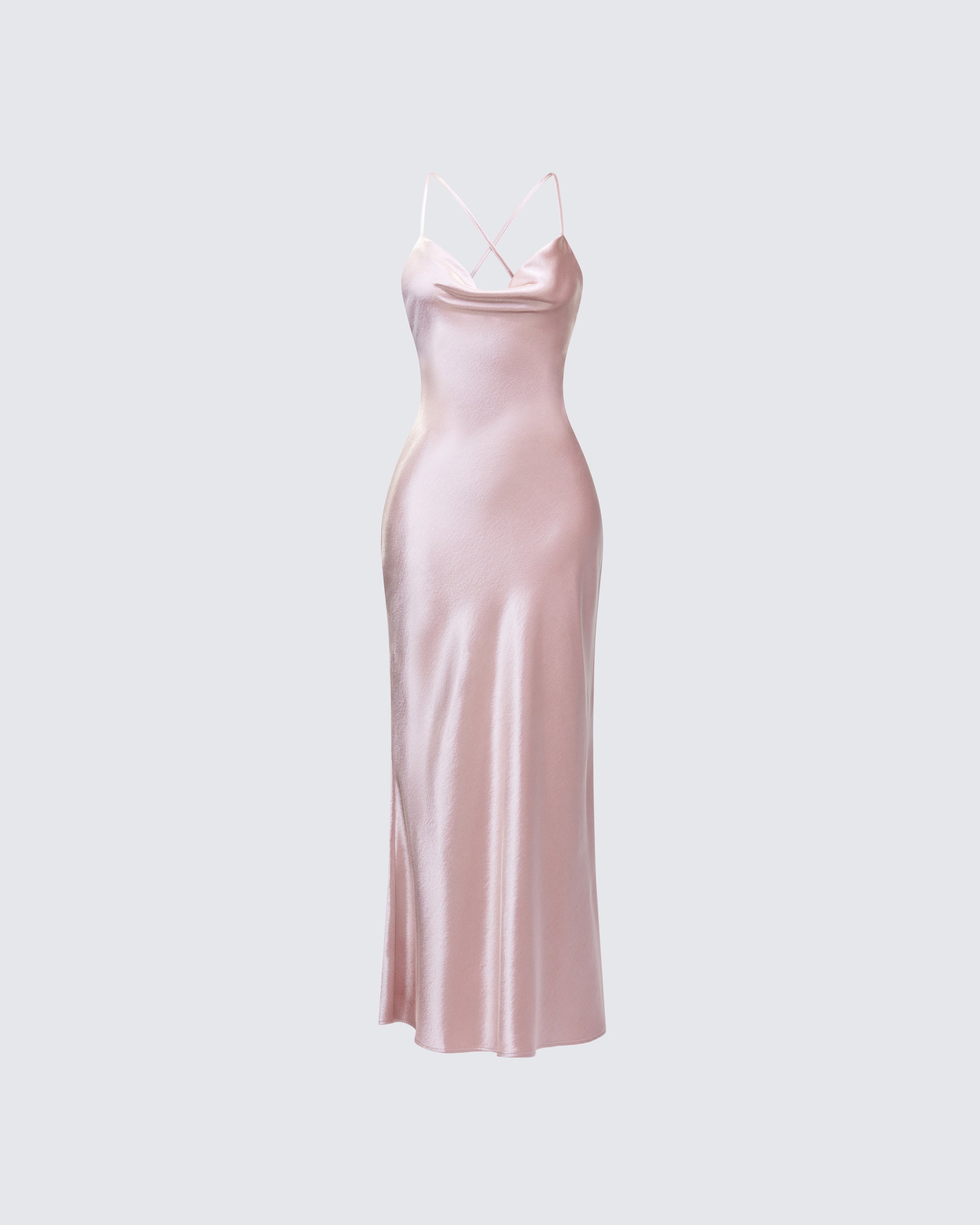 Pink Satin Slip Maxi Dress - Cowl Neck Formal Gown FINESSE Pink Satin Slip Maxi Dress - Cowl Neck Formal Gown FINESSE