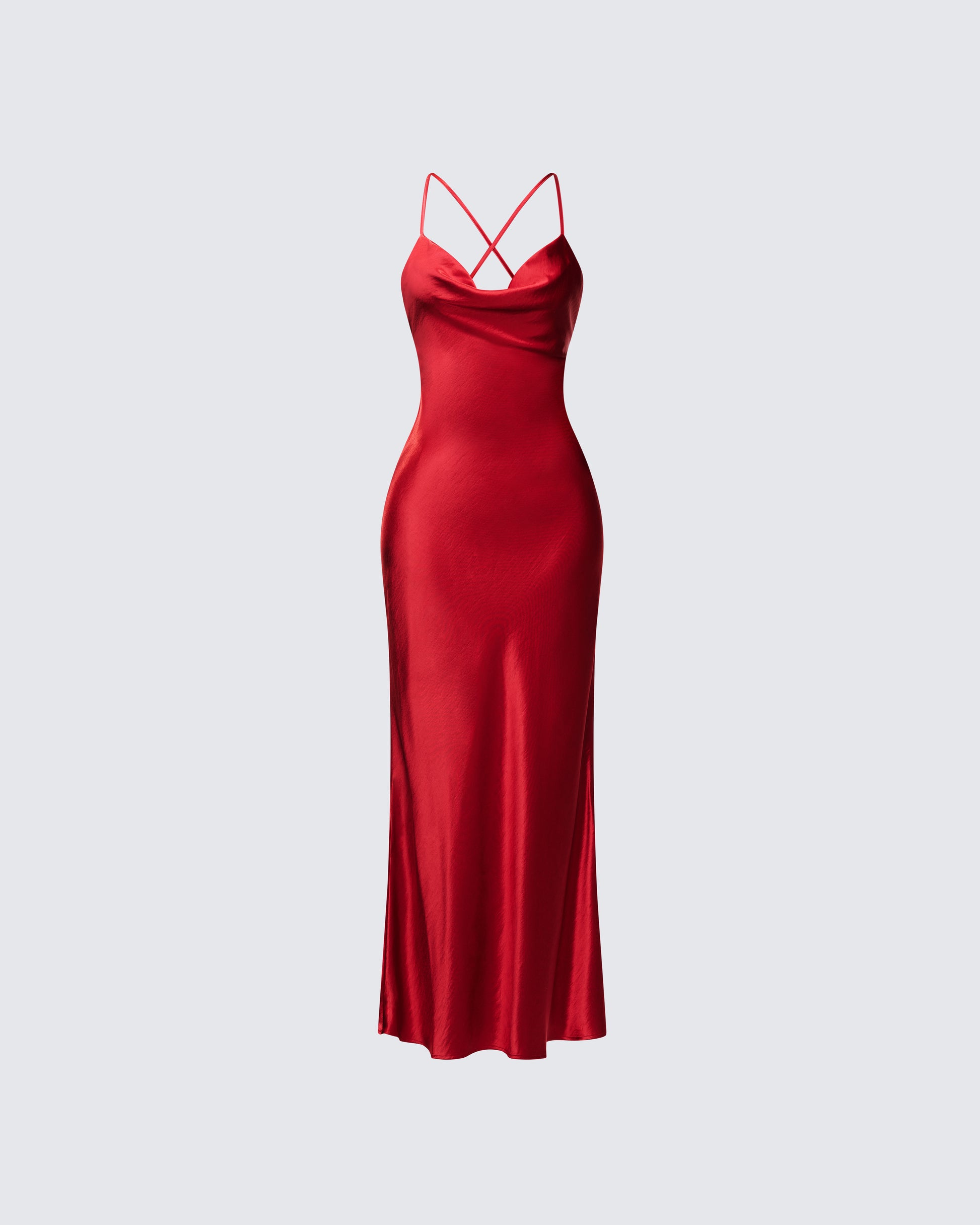 Red Satin Slip Dress - Cowl Neck Bias Cut Maxi FINESSE Red Satin Slip Dress - Cowl Neck Bias Cut Maxi FINESSE