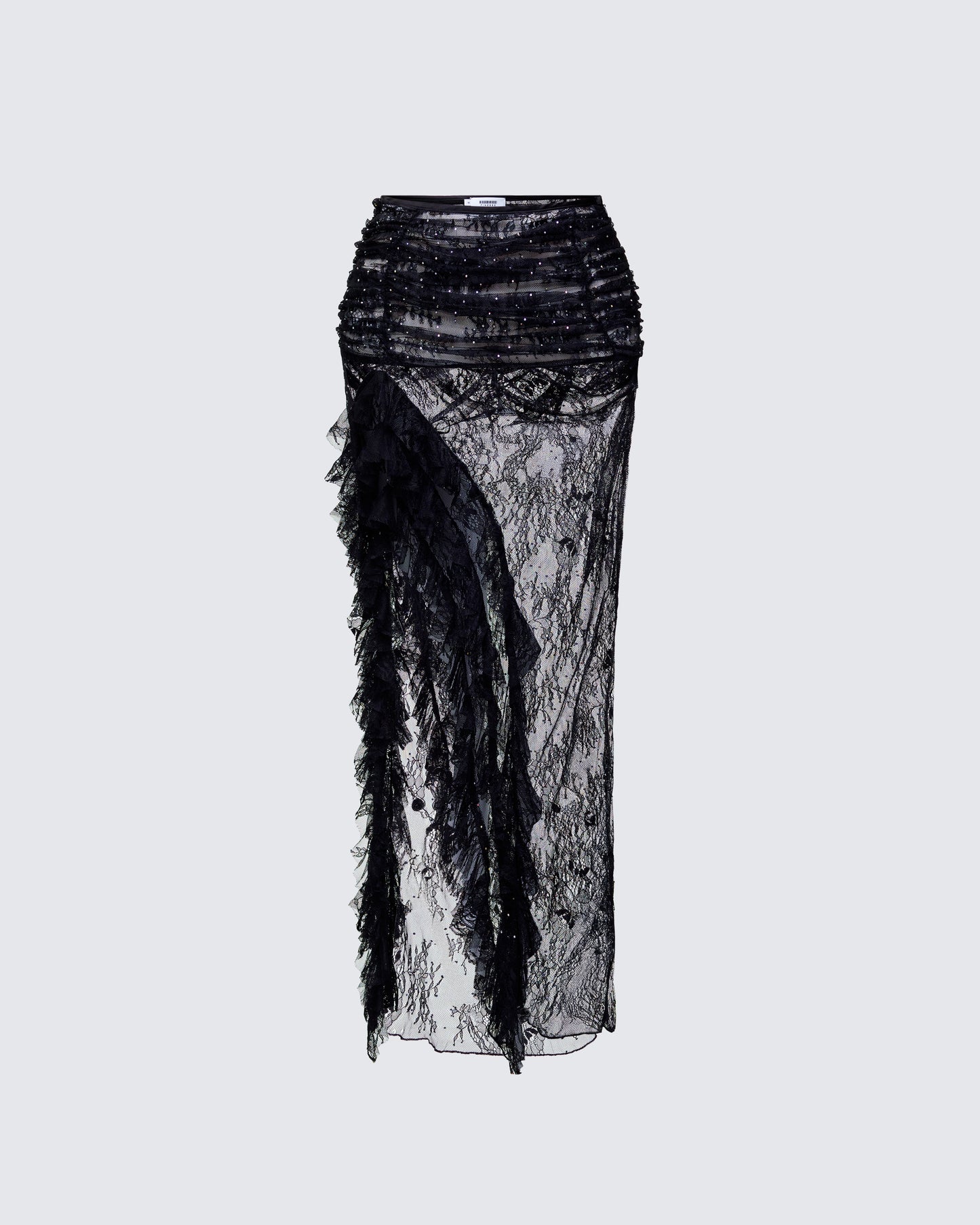 Elyra Black Lace Sheer Maxi Skirt product front