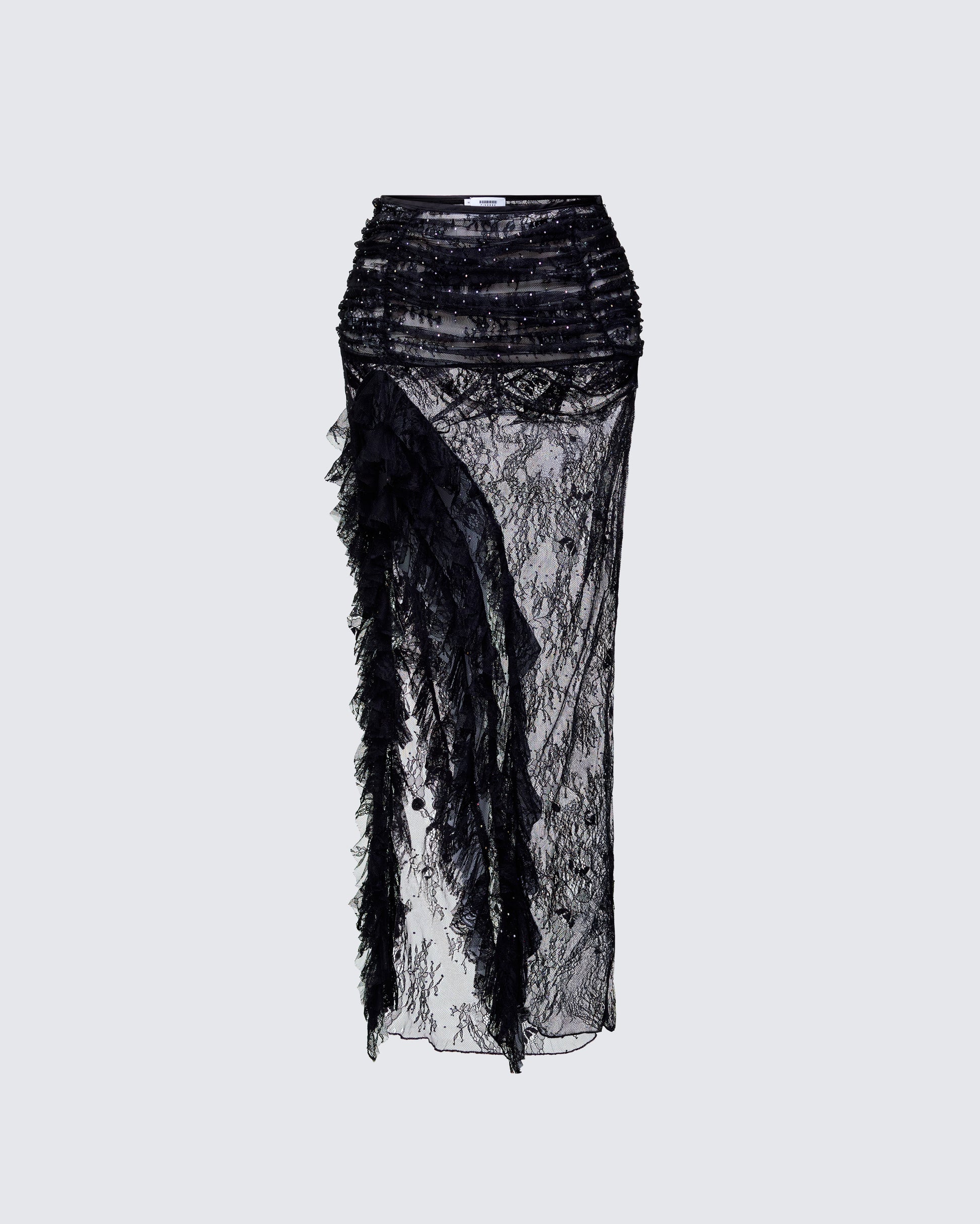 Elyra Black Lace Sheer Maxi Skirt product front