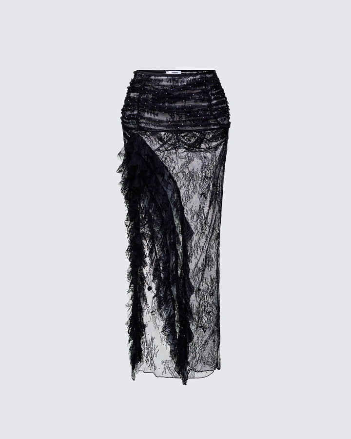 Elyra Black Lace Sheer Maxi Skirt product front