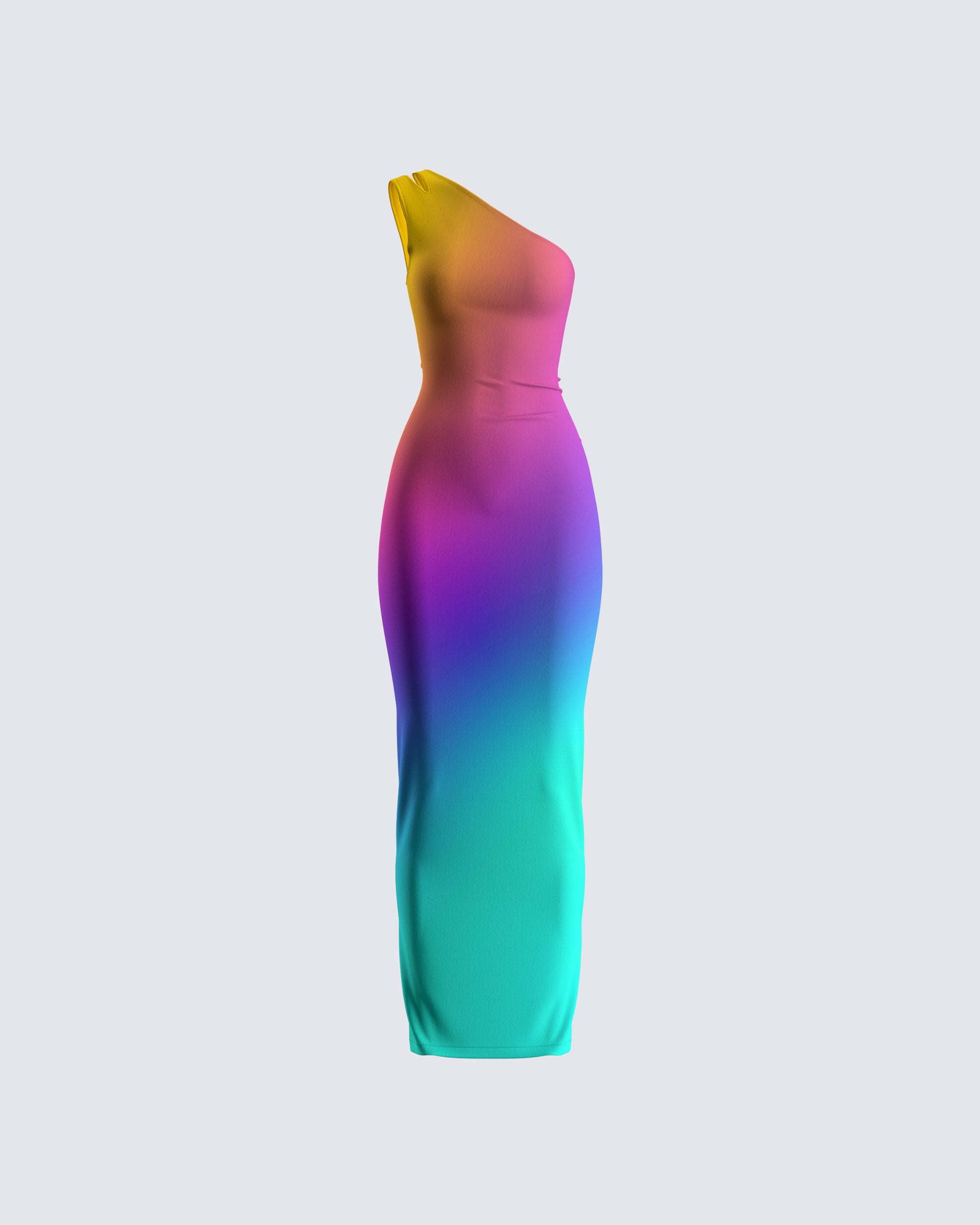 Rainbow Ombre One Shoulder Maxi Dress - Bodycon FINESSE Rainbow Ombre One Shoulder Maxi Dress - Bodycon FINESSE