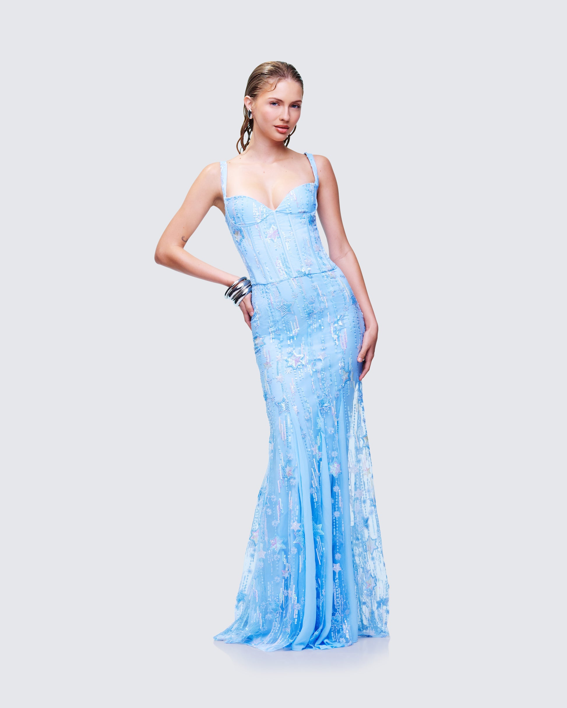 Emani Blue Embellished Maxi Dress