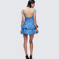 Emelina Blue Denim Flower Frill Mini Dress