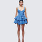 Emelina Blue Denim Flower Frill Mini Dress model front