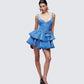 Emelina Blue Denim Flower Frill Mini Dress