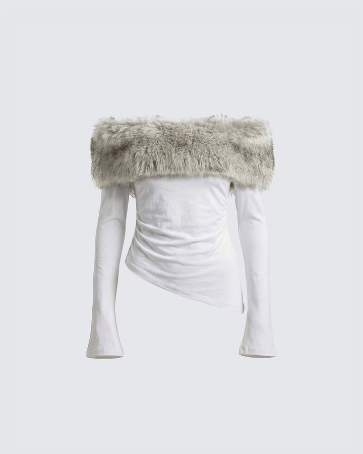 Emory White Detachable Fur Top