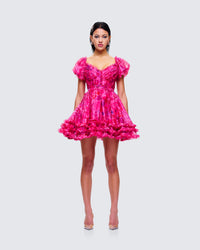 Eni Pink Floral Organza Mini Dress