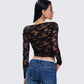 Esmarie Black Lace Sheer Long Sleeve Top