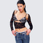 Esmarie Black Lace Sheer Long Sleeve Top