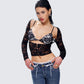 Esmarie Black Lace Sheer Long Sleeve Top