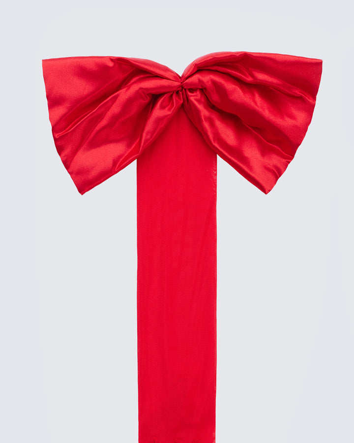 Ethel Red Satin Opera Glove With Oversized Bow