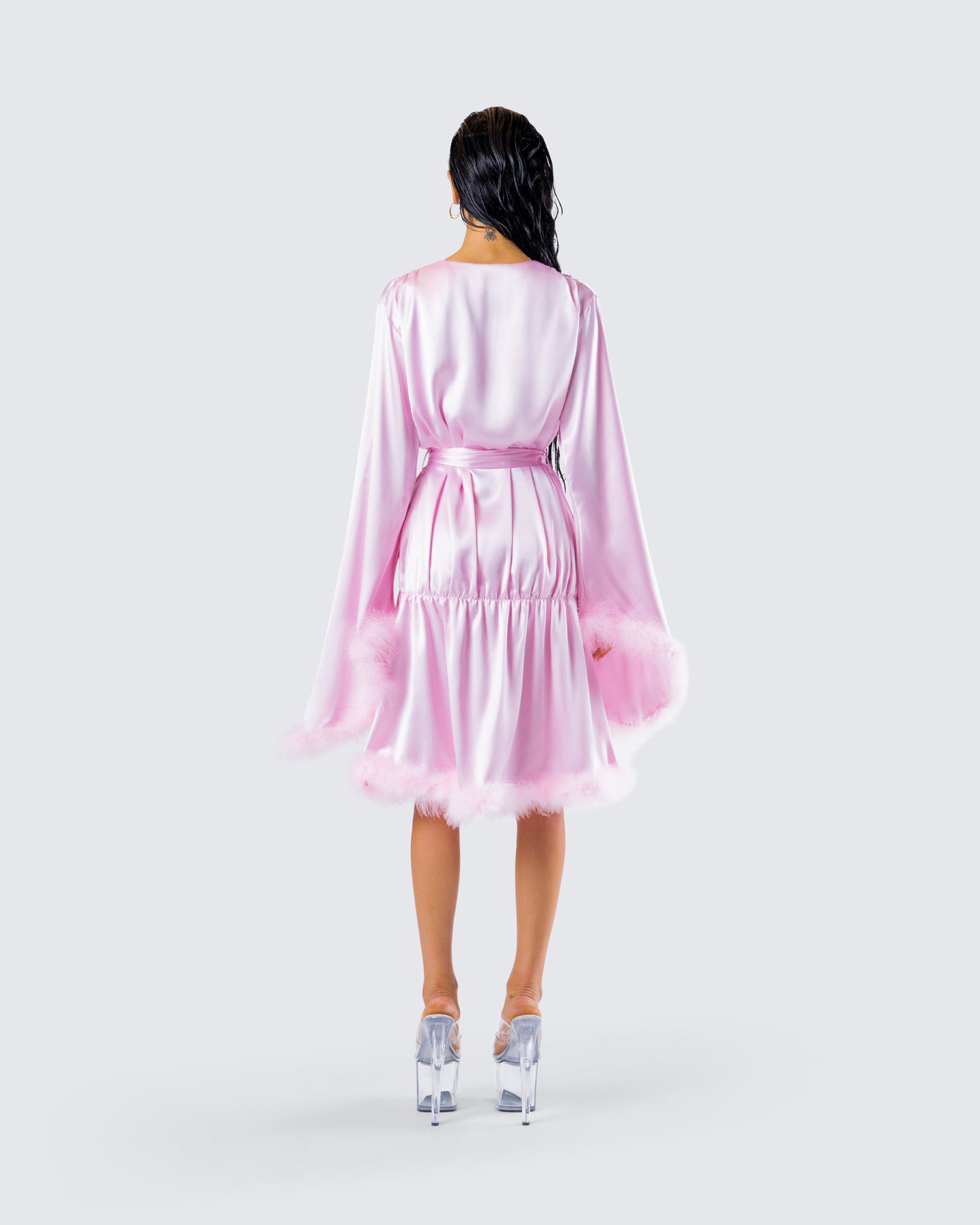 Evalie Pink Feather Trim Robe