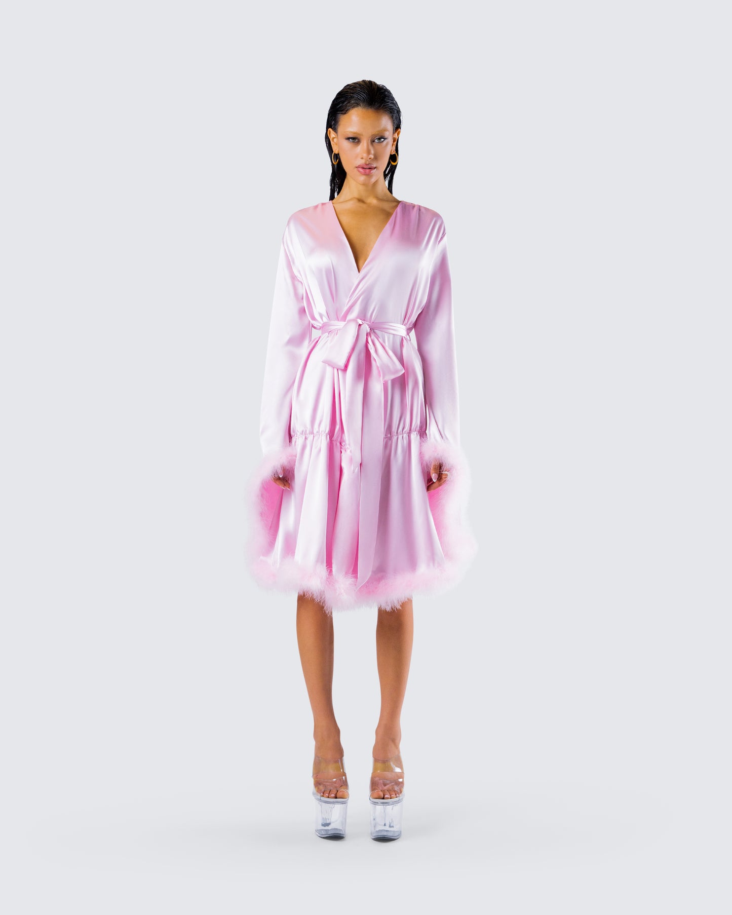 Evalie Pink Feather Trim Robe