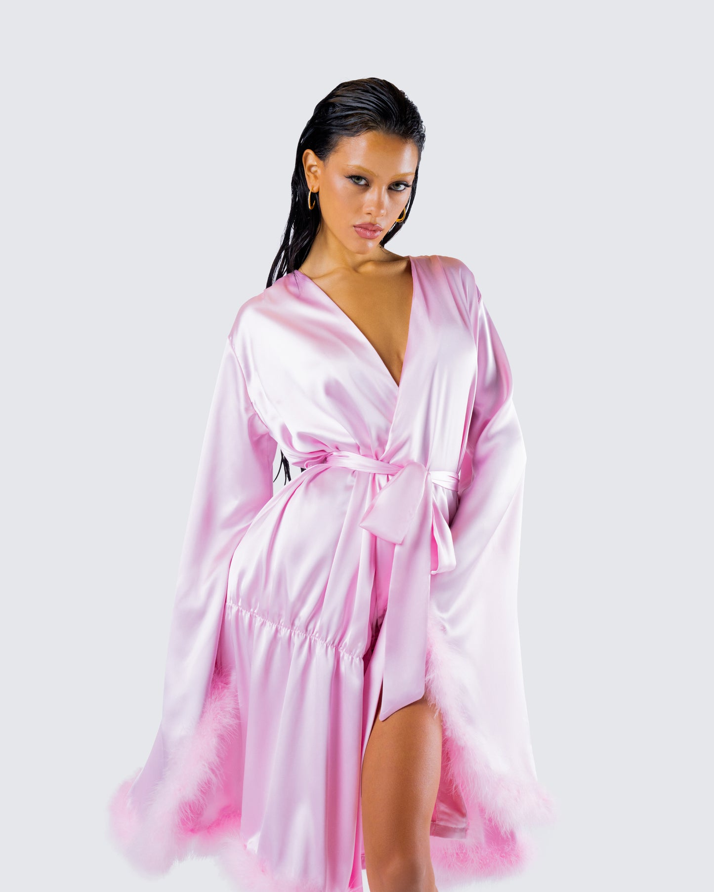 Evalie Pink Feather Trim Robe