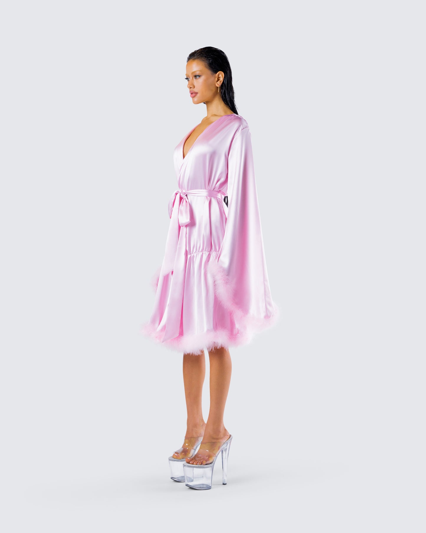 Evalie Pink Feather Trim Robe