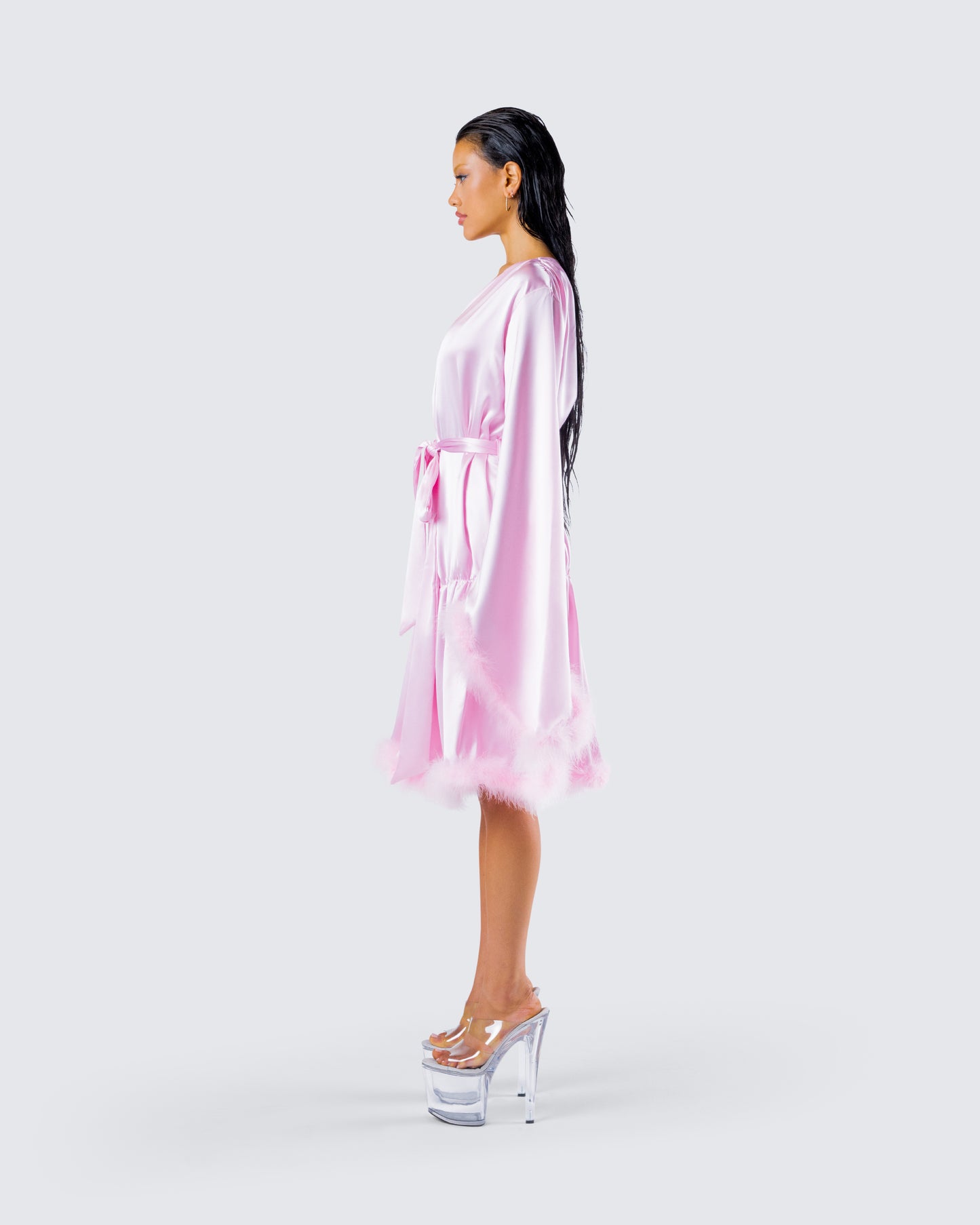 Evalie Pink Feather Trim Robe