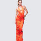 Evana Multi Printed Mesh Maxi Dress
