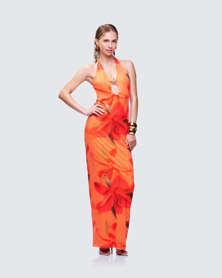 Blue Green Ombre Maxi Dress - Halter Keyhole Cut Out FINESSE Blue Green Ombre Maxi Dress - Halter Keyhole Cut Out FINESSE