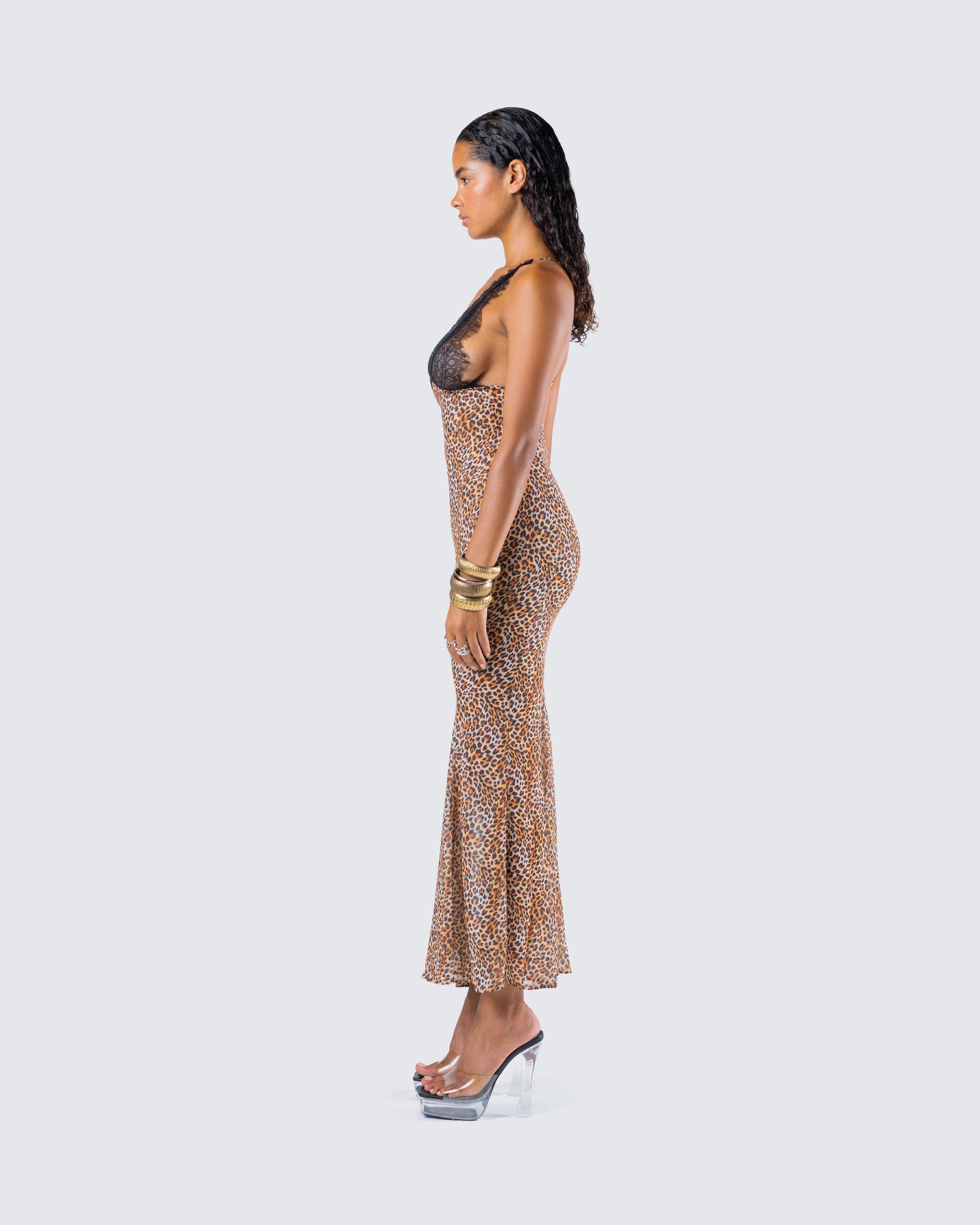Leopard Print Maxi Dress - Black Lace Bodycon FINESSE Leopard Print Maxi Dress - Black Lace Bodycon FINESSE