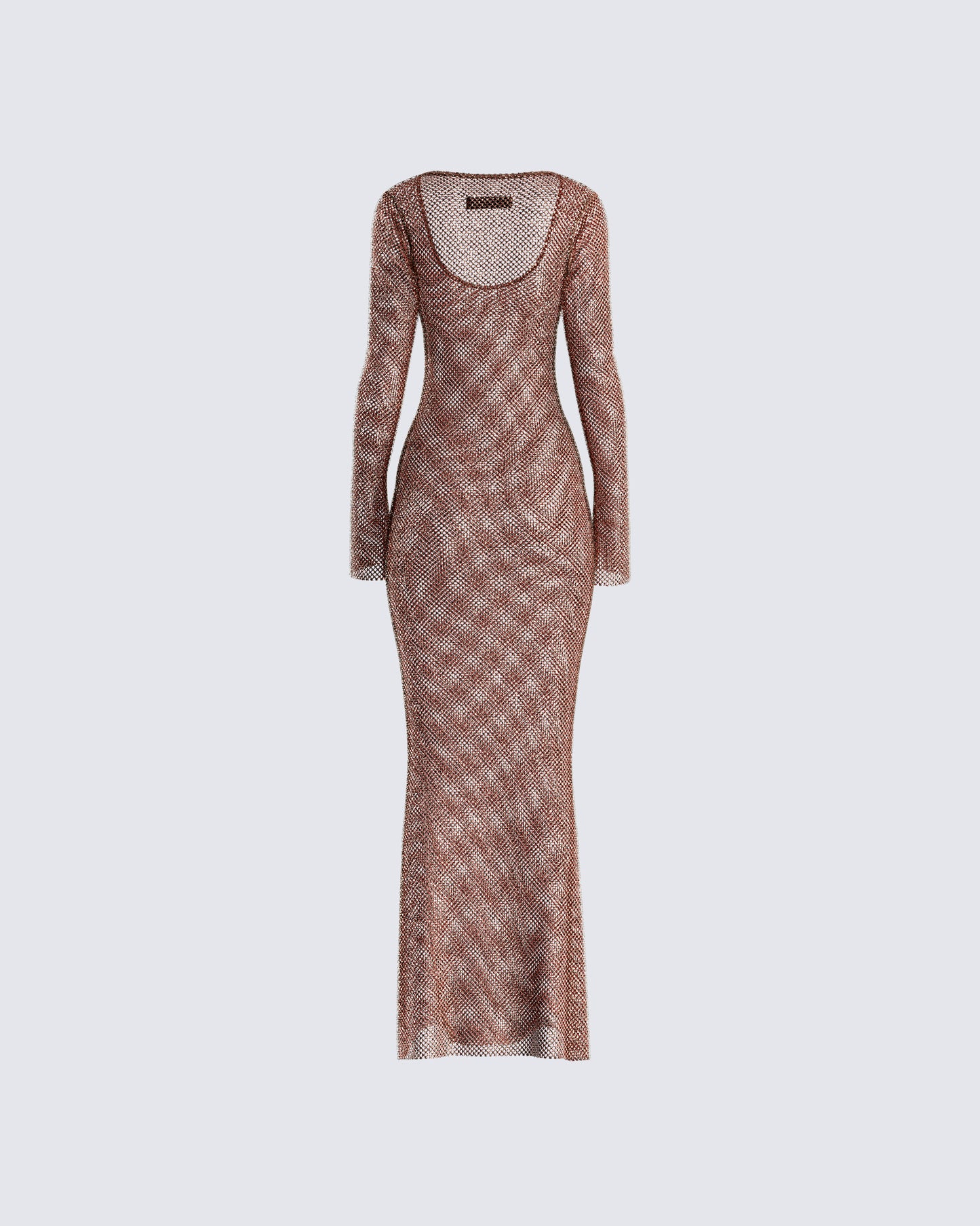 Brown Rhinestone Maxi Dress - Long Sleeve Bodycon FINESSE Brown Rhinestone Maxi Dress - Long Sleeve Bodycon FINESSE
