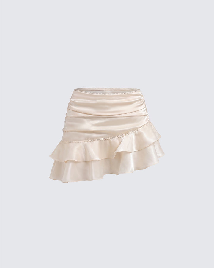 Elma Ivory Chiffon Ruffle Mini Skirt