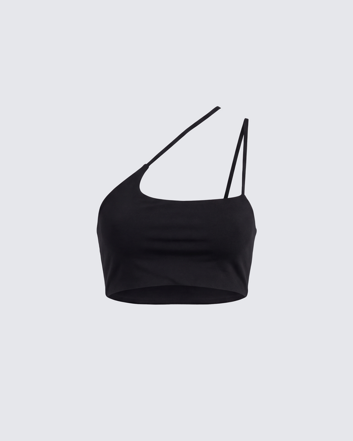 Eva Black Asymmetric Ultra Cropped Top