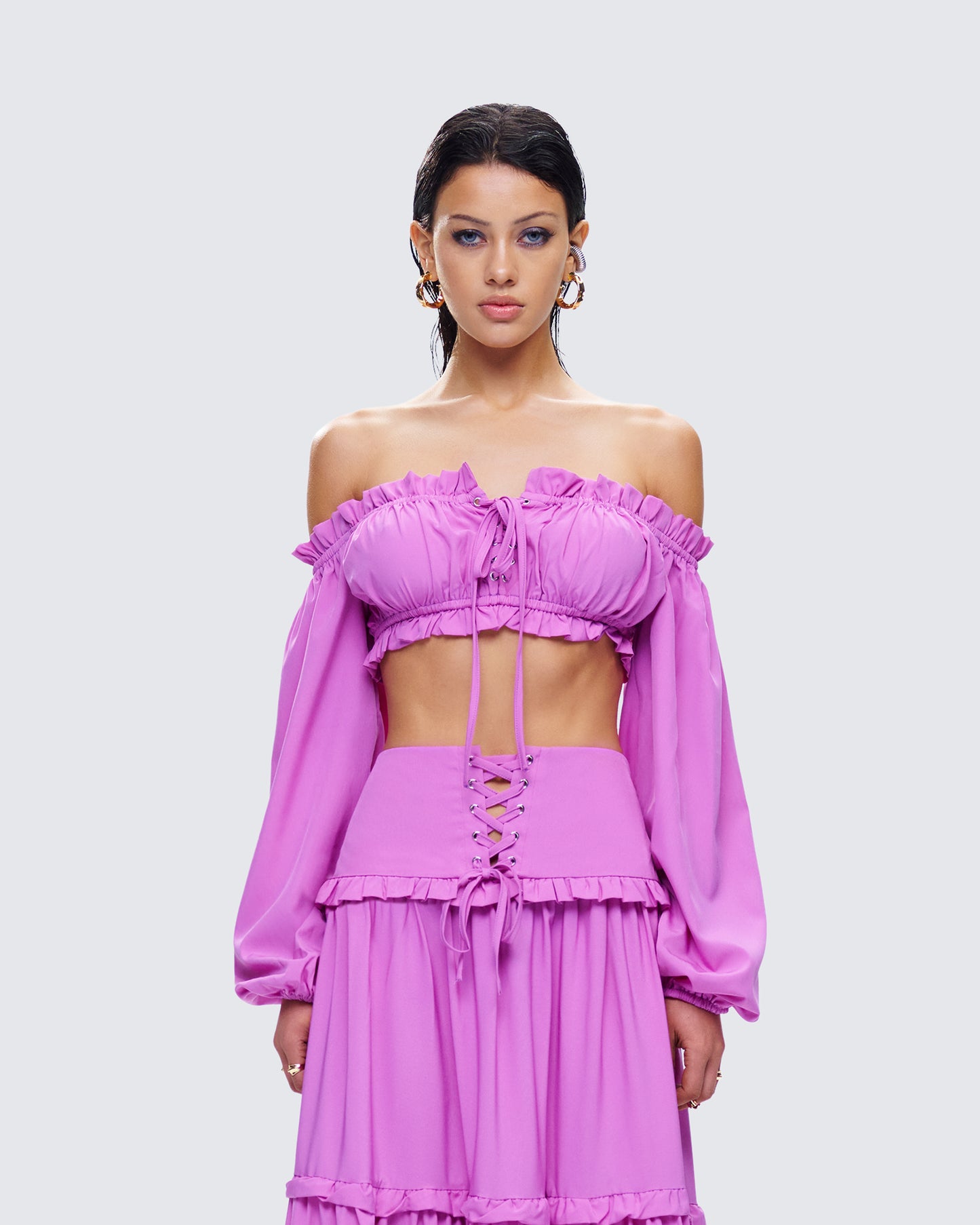 Fabiana Lilac Off Shoulder Crop Top