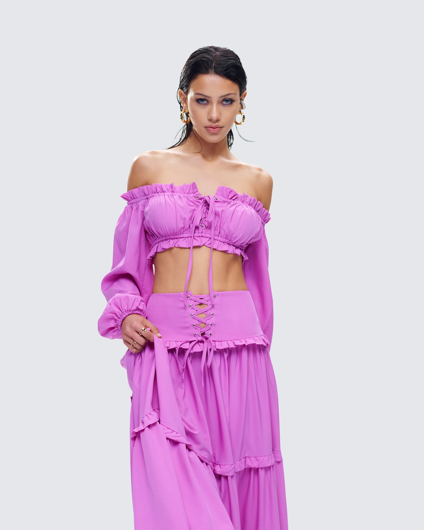 Fabiana Lilac Off Shoulder Crop Top