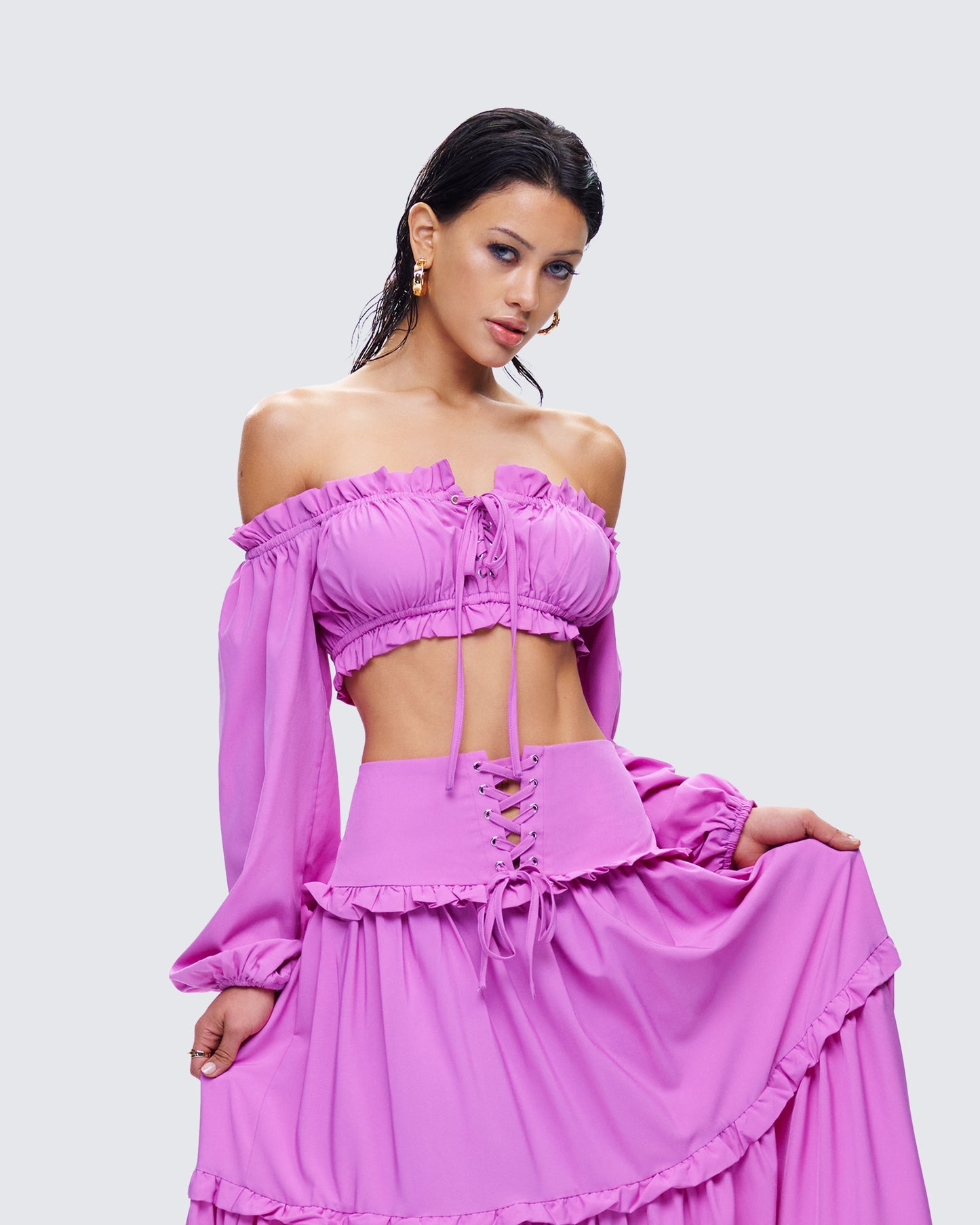 Fabiana Lilac Off Shoulder Crop Top