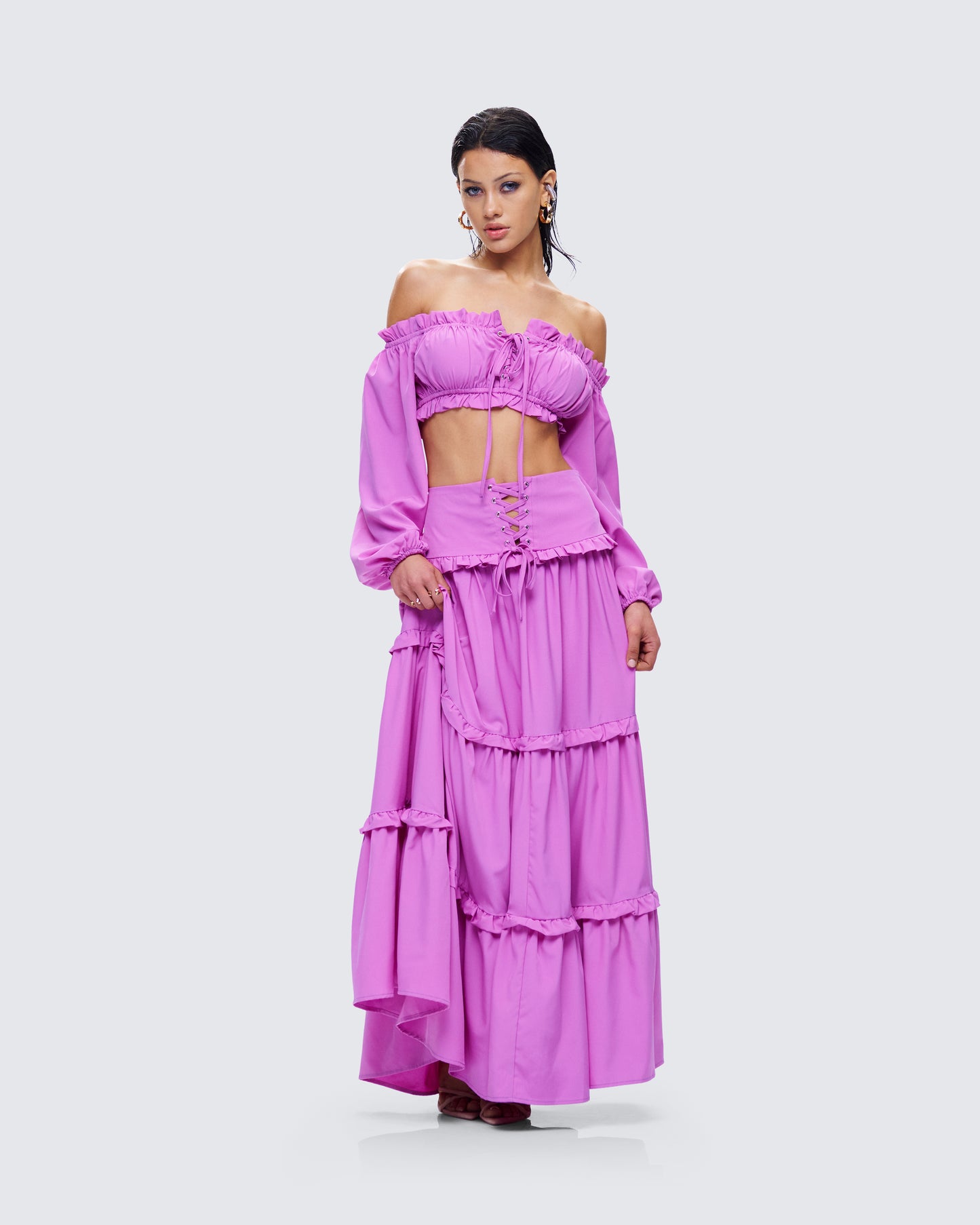 Fabiana Lilac Off Shoulder Crop Top