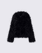 Fae Black Boxy Faux Fur Coat product front