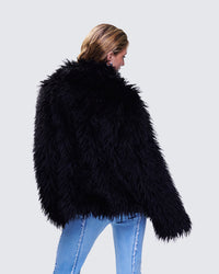 Fae Black Boxy Faux Fur Coat