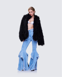 Fae Black Boxy Faux Fur Coat