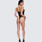 Fara Black Satin Corseted Bodysuit