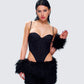 Fara Black Satin Faux Fur Set